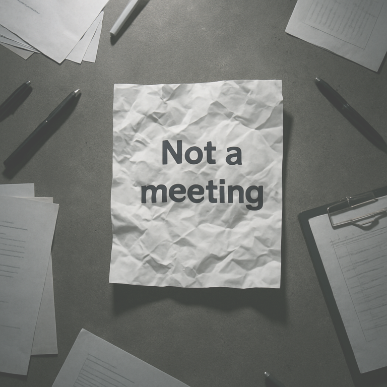 Schriftzug auf Tafel: "NOT A MEETING".